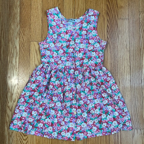 Vintage 100% Rayon Button Down Floral Girls Dress 10 - Picture 1 of 5